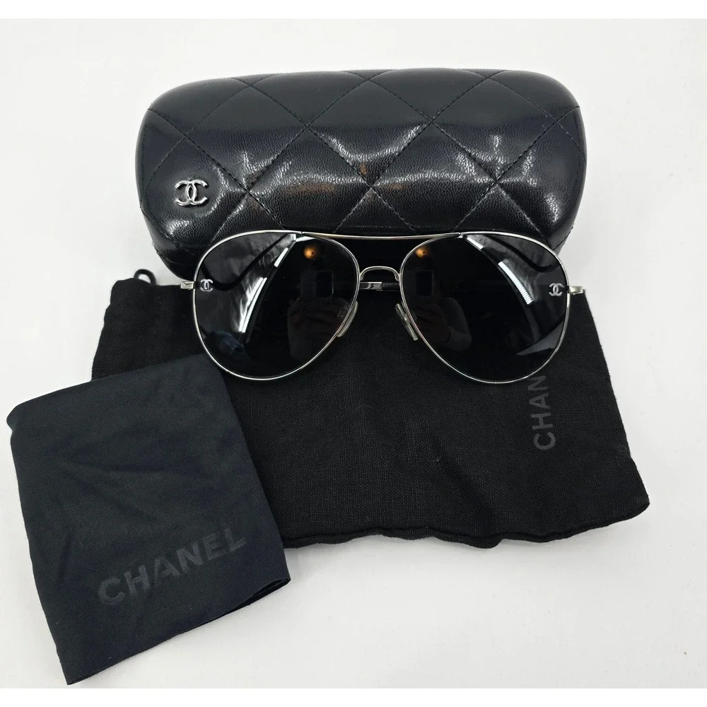 CHANEL CH 4189-T-Q 124/3C 59mm Titanium Aviator Sunglasses Black Silver Italy